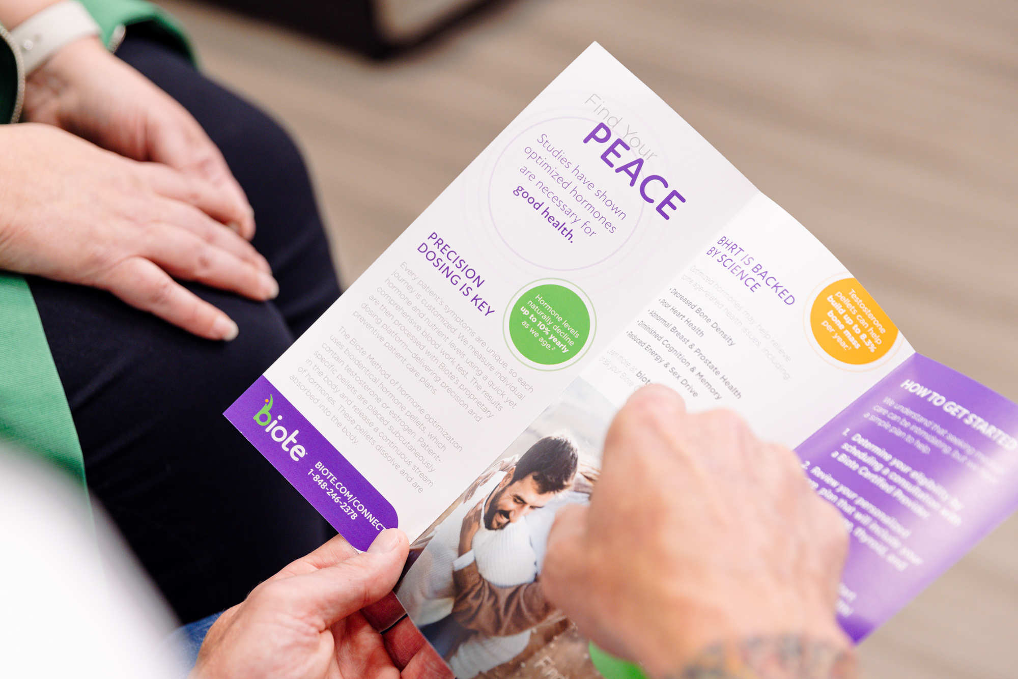 Dr. Margolin uses a brochure to highlight the benefits of sexual wellness treatments with BHRT.