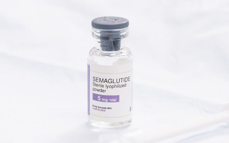 A close-up photo of a vial of semaglutide at our weight loss clinic in Lenexa.